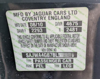 Jaguar VIN Tag -- BAAS European Auto Service, Owner‑Led in Northern NJ
